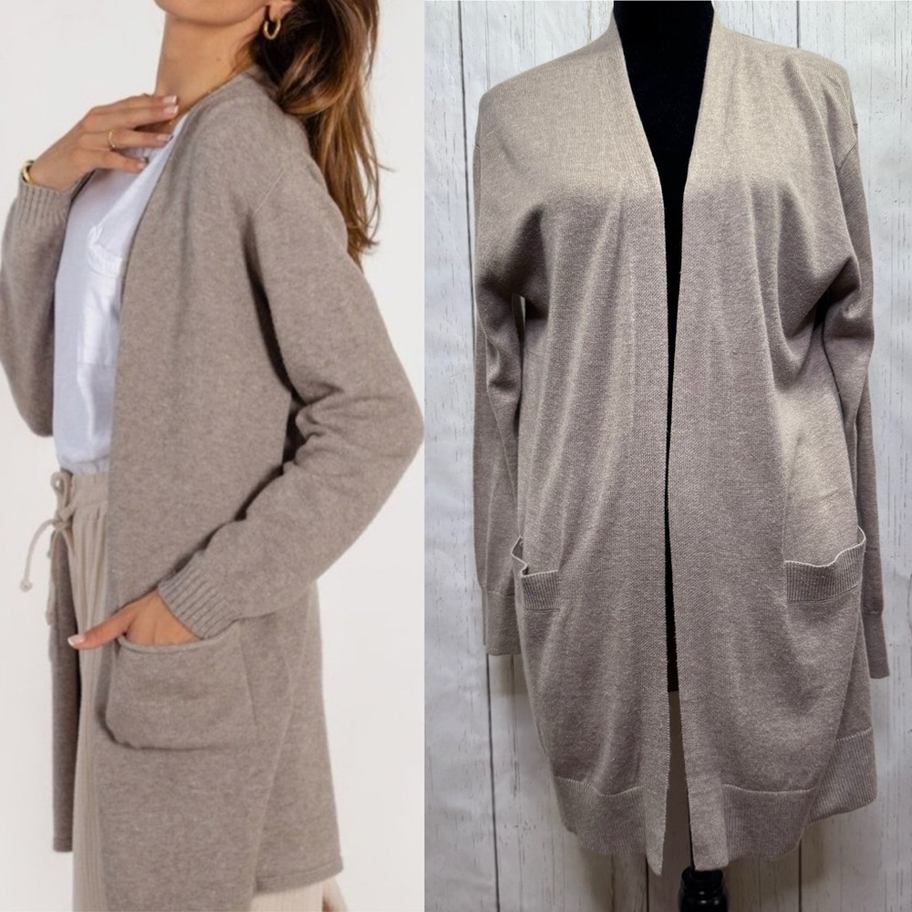 Luxury Premier Cashmere Blend Long Cardigan Beige Minimalist Soft Cozy Layering